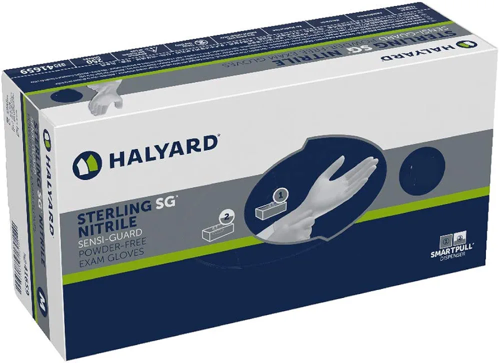 HALYARD Sterling SG Nitrile Powder-Free Exam Gloves, 3.7 mil, 9.5", Gray, Medium, 41659 (Case of 2500)