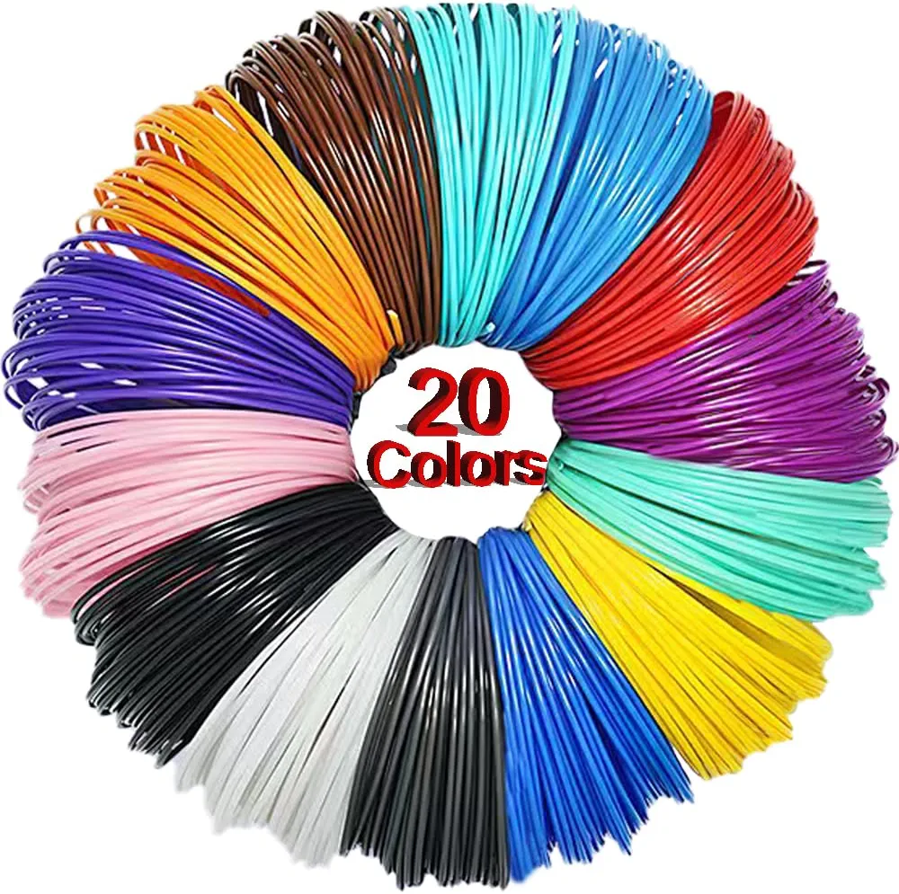 3D Pen Filament Refills 3D Printing Pen Filament Refill 3D Printer Pen Filament PLA Filament Refills 1.75mm 20 Colors 3D Drawing Pen Refill High-Precision Diameter No Clog Filament Refills