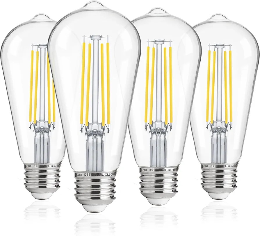 FLSNT Dusk to Dawn Outdoor Sensor ST19 LED Edison Bulb, 5000K Daylight, 7W (60W Eqv.), 800LM,Vintage Filament E26 Base, Auto On/Off Photocell Automatic for Energy-Efficient Outdoor Lighting, 4 Pack