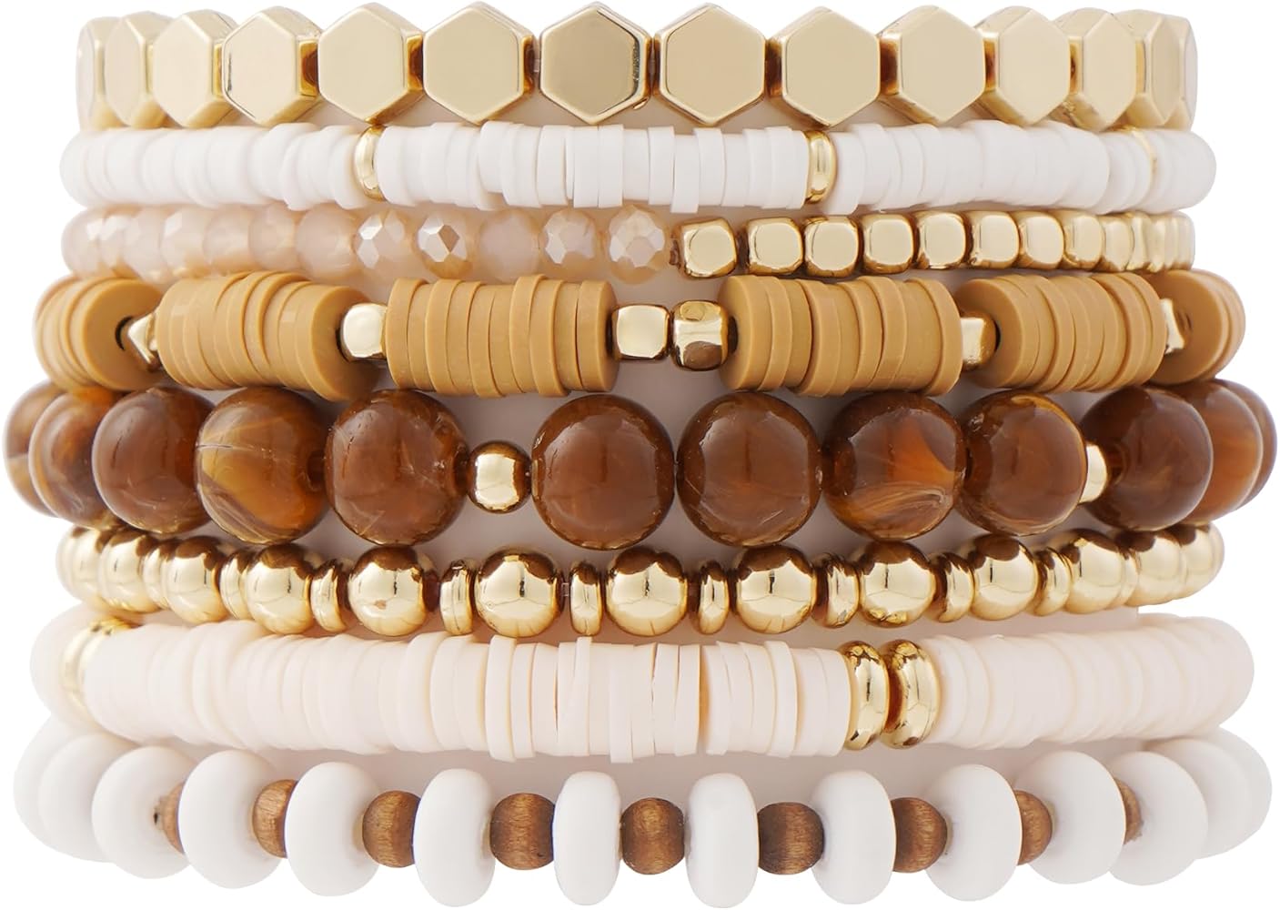 GOOJIDS Surfer Heishi Clay Bead Bracelets for Women Bohemian Stackable Gold Beaded Stretch Bracelets Elastic Layering Friendship Bracelets Set Boho Jewelry