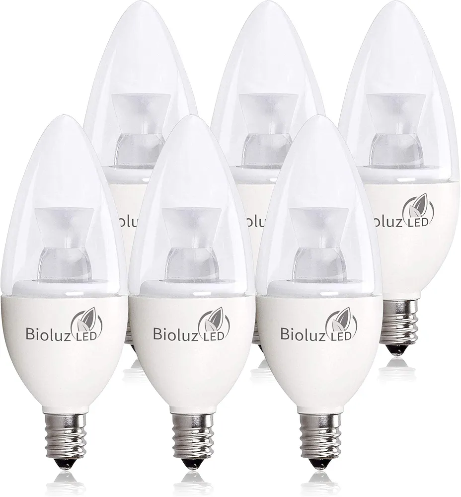 Bioluz LED Light Bulb 40 Watt Candelabra Bulbs 4.5W Dimmable Candelabra LED Bulbs C37 E12 Led Bulb,325 Lumens,120° Beam Angle 3000K Soft White LED Candle Light bulbs For Home Decor UL Listed Pack of 6