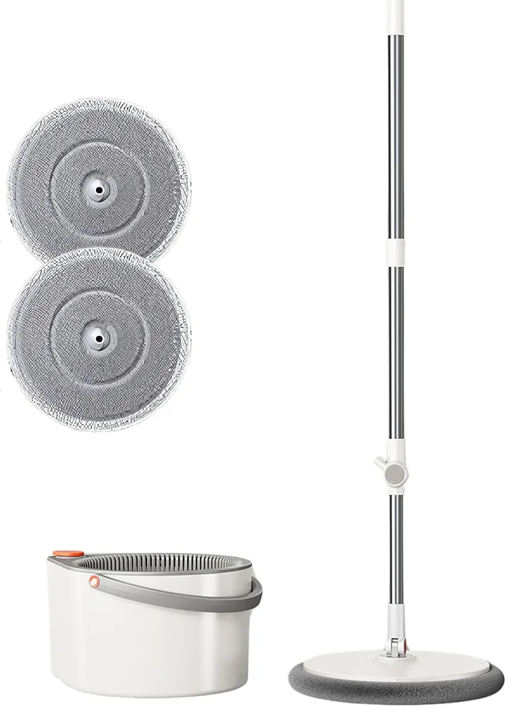Spin Mop and Bucket Set with Microfiber Mop Head and Wringer, mops for Floor Cleaning, with Clean and Dirty Water Separation System Dust Mop for Hardwood Floors
