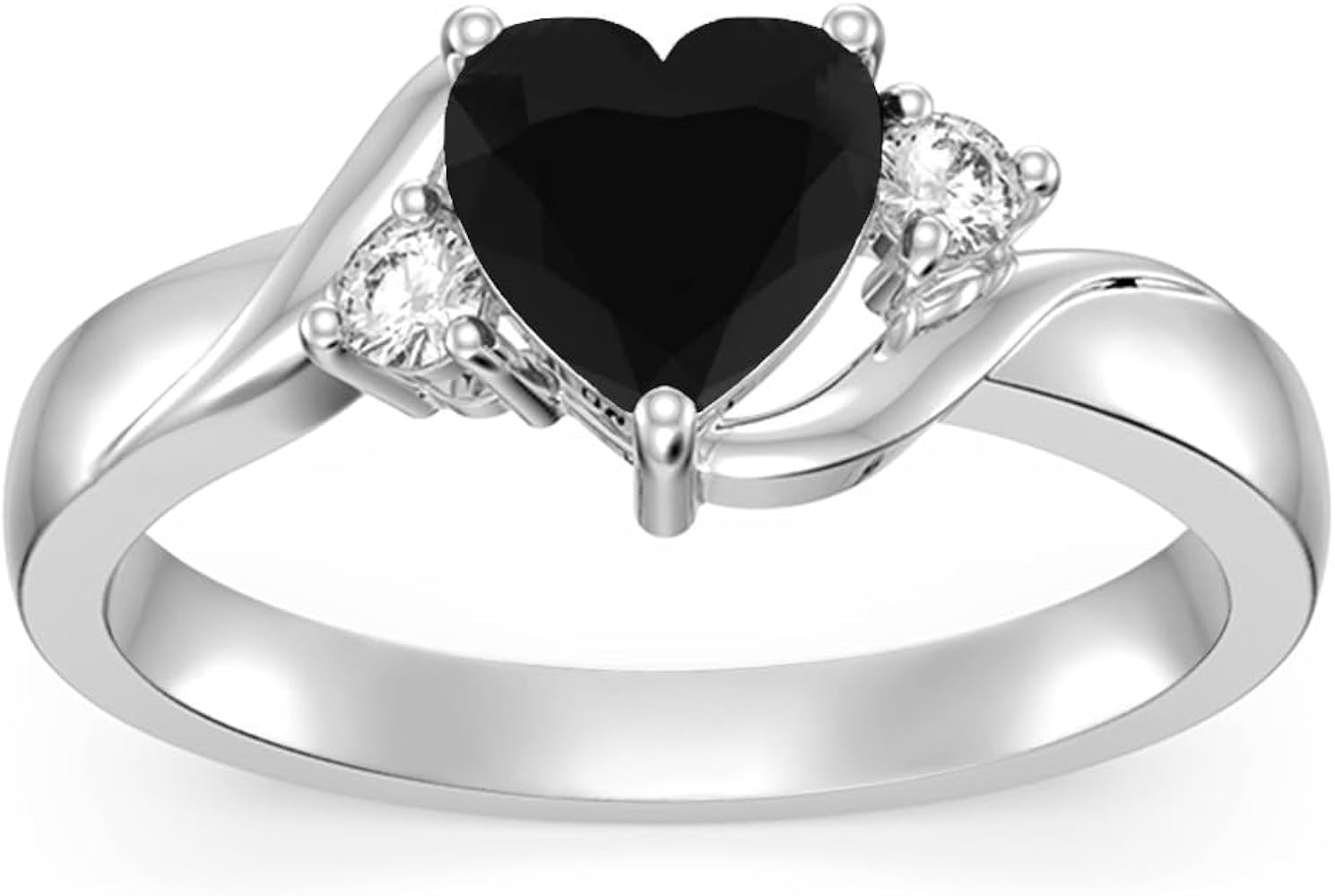 Heart Crystal Rings 925 Sterling Silver Minimalist Solitaire 12 Month Birthstone Rings Personalized Engraved Name Ring Birthday Promise Jewelry Gift for Women (with Gift Box)