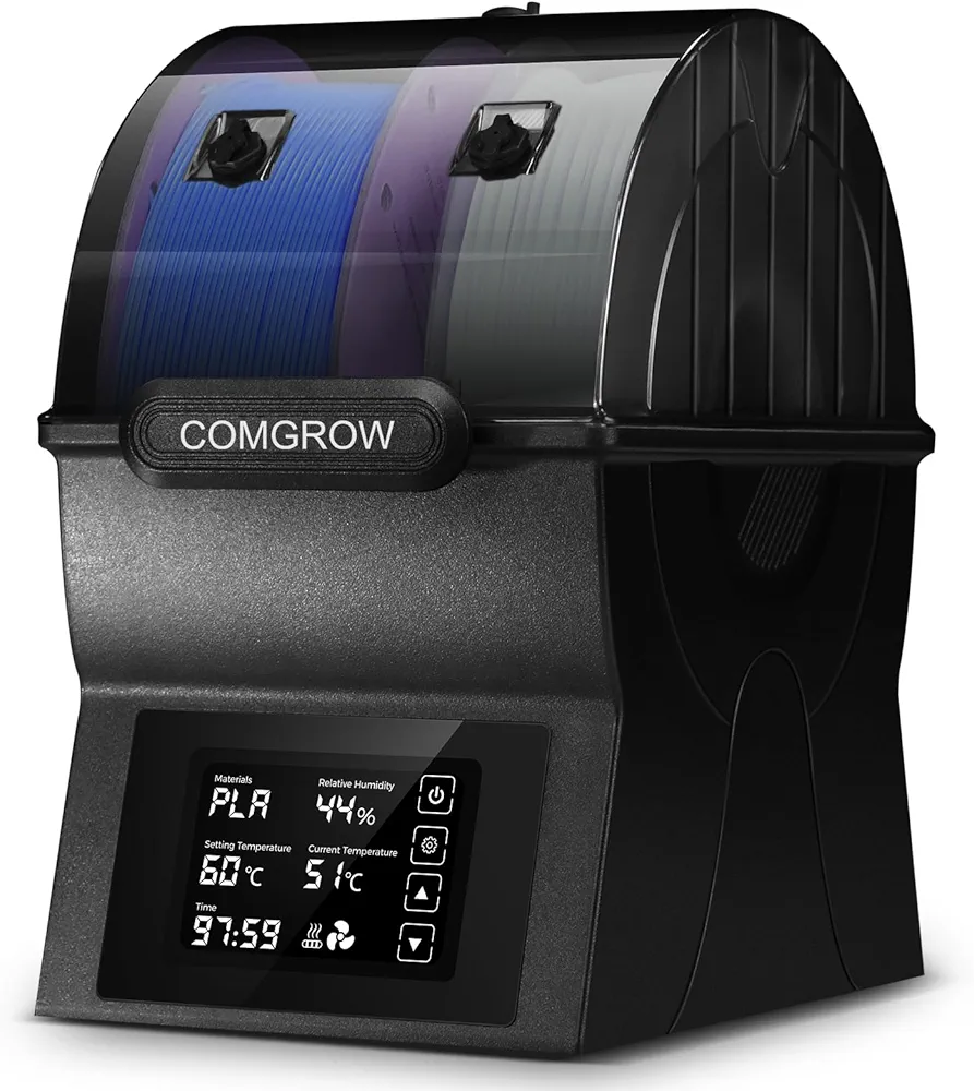 Comgrow Filament Dryer Box, SH02 Filament Dehydrator with PTC Fast Heater and Touch Screen, 3D Printer Filament Sealed Storage Box with 2 Spools Holder Compatible with PLA PETG TPU ABS 1.75/2.85mm