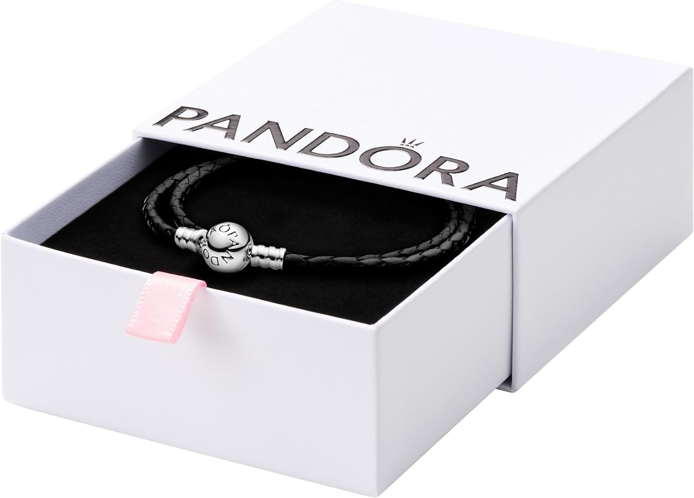 PANDORA Double Woven Leather Bracelet - Compatible Moments Charms - Sterling Silver - Gift for Her - Jewelry for Women with Gift Box