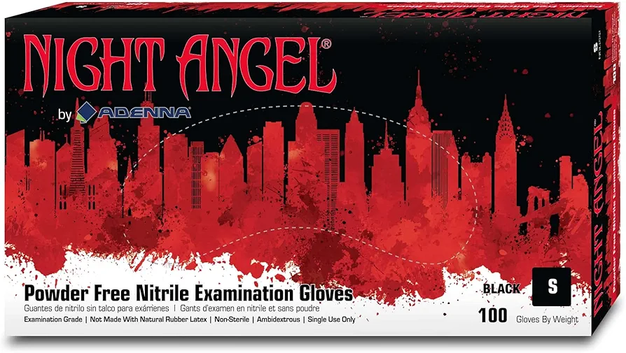 Adenna NGL220 Night Angel Nitrile Powder Free Exam Gloves, 4 mil- (Pack of 10, 1000 Count Total)