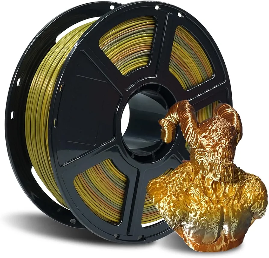 FLASHFORGE Silk PLA 3D Printer Filament, Silk Shiny Fast Color Gradient Change Rainbow Multicolored PLA Filament 1.75mm, 1KG Spool (2.2lbs), Silk Texture & Ultra-High Glossiness, Silk Metal Rainbow