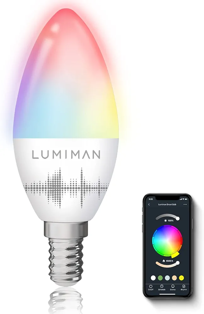 LUMIMAN Candelabra Smart Bulb E12 LED Smart Light Bulbs 2.4G WiFi RGB Color Changing Bulb Work with Alexa Google Home Music Sync Tunable White APP Controls 5W 400lm No Hub Required 1 Pack