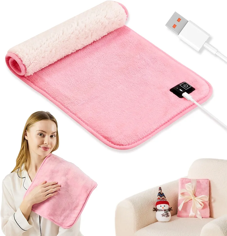 USB to USB C, 18W Fast Heating Pad 24"x 12", USB Heating Pad, Car Heating Pad, Heat Settings, Electric Heating Pads for Back, Machine Washable, Auto Shut Off, Back Pain Relief/Period Cramps, Pink