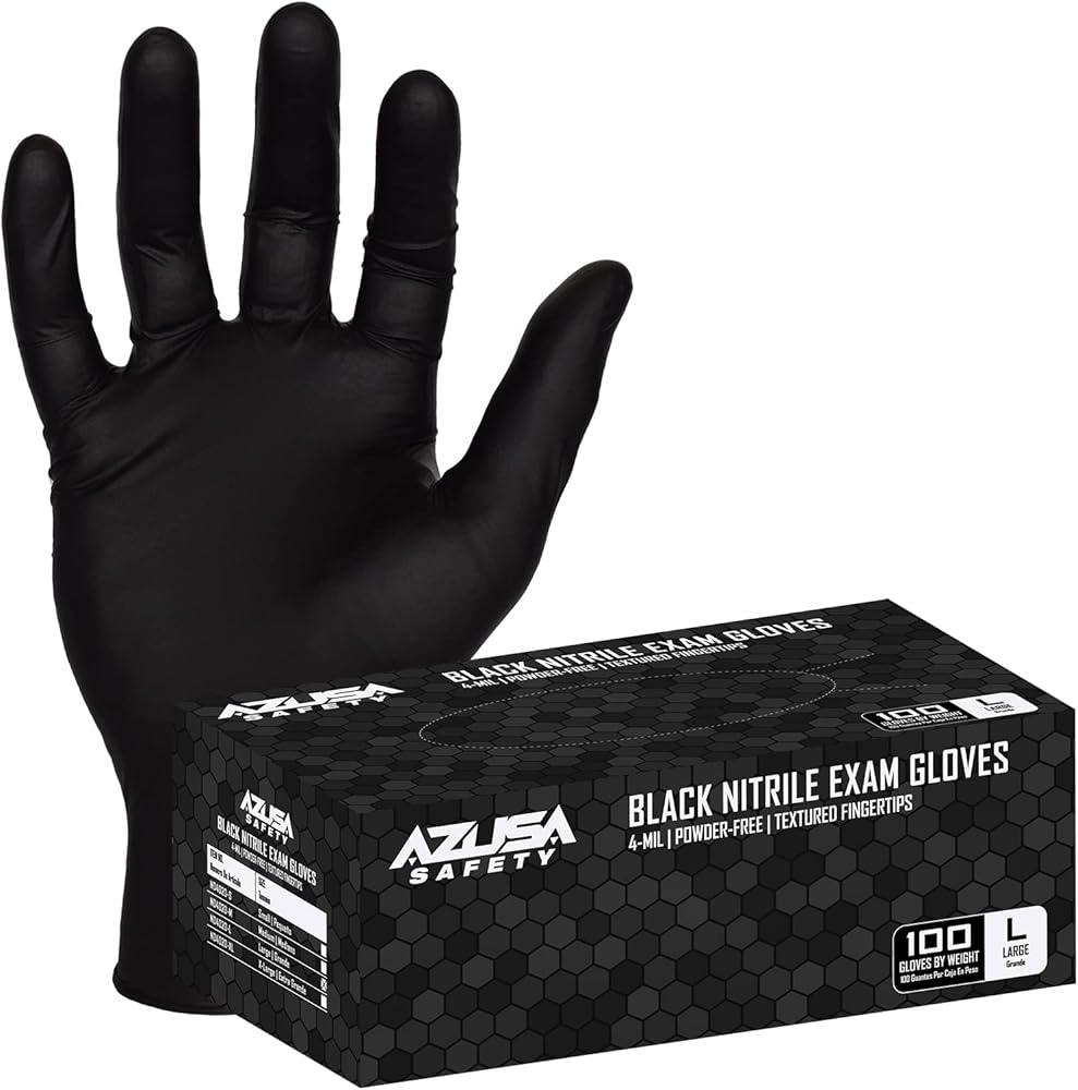 4 Mil Black Disposable Nitrile Exam Gloves, Fingertip Textured, Powder-Free, Ambidextrous
