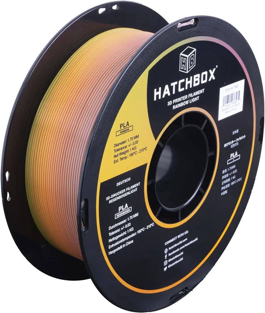 HATCHBOX 1.75mm Multicolored Light Rainbow PLA 3D Printer Filament, Dimensional Accuracy +/- 0.03 mm, 1 kg Spool, 3D Printing Filament