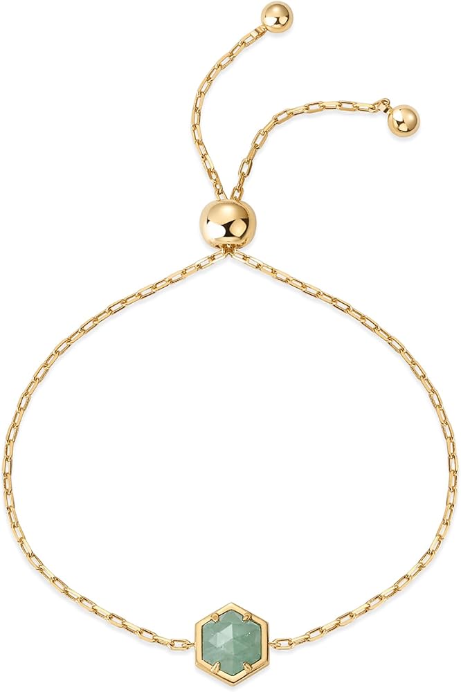 PAVOI 14K Gold Plated Hexagon Gemstone Bracelet for Women | Natural Birthstone 9" Bracelet
