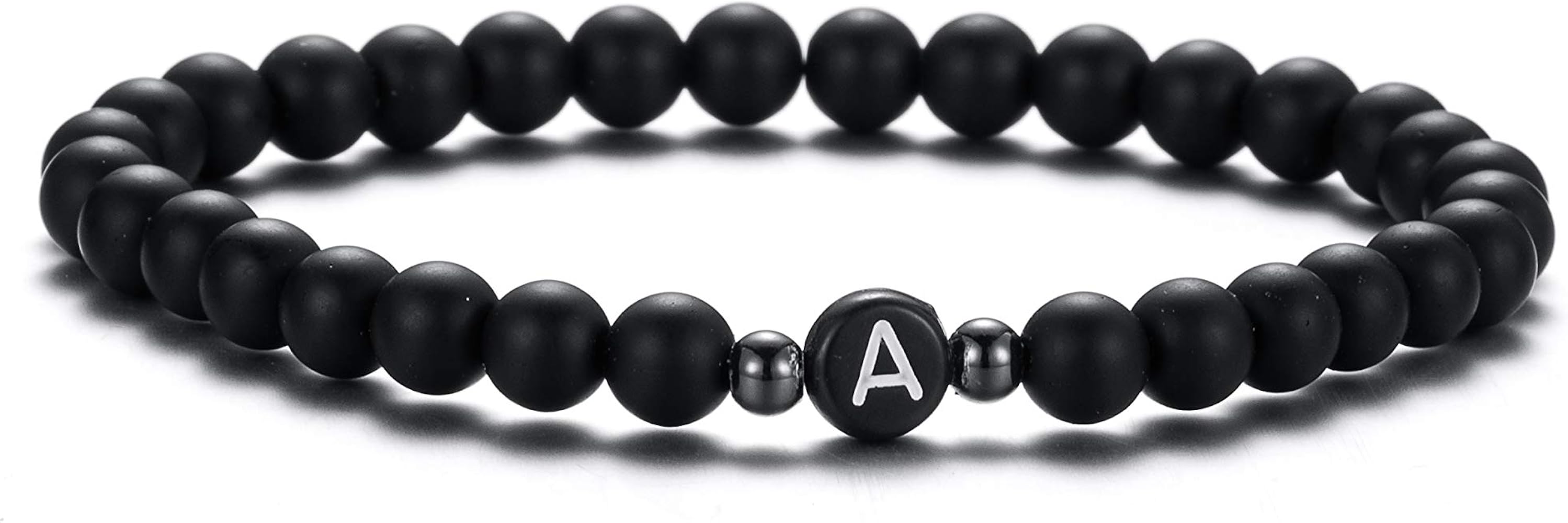 XIA YAN 6mm Black Onyx and White Howlite Handmade Letter Beads Bracelets for Women Men Initial Bracelets Gifts for Women (Couples Bracelets,Friendship Bracelets)