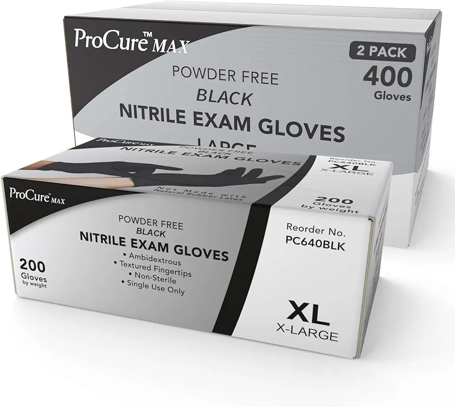 Disposable Black Nitrile Gloves XL, 400 Count - Heavy Duty 4 Mil Thick - Powder Free, Rubber Latex Free, Medical Exam Grade, Cooking and Food Safe - Soft with Textured Tips