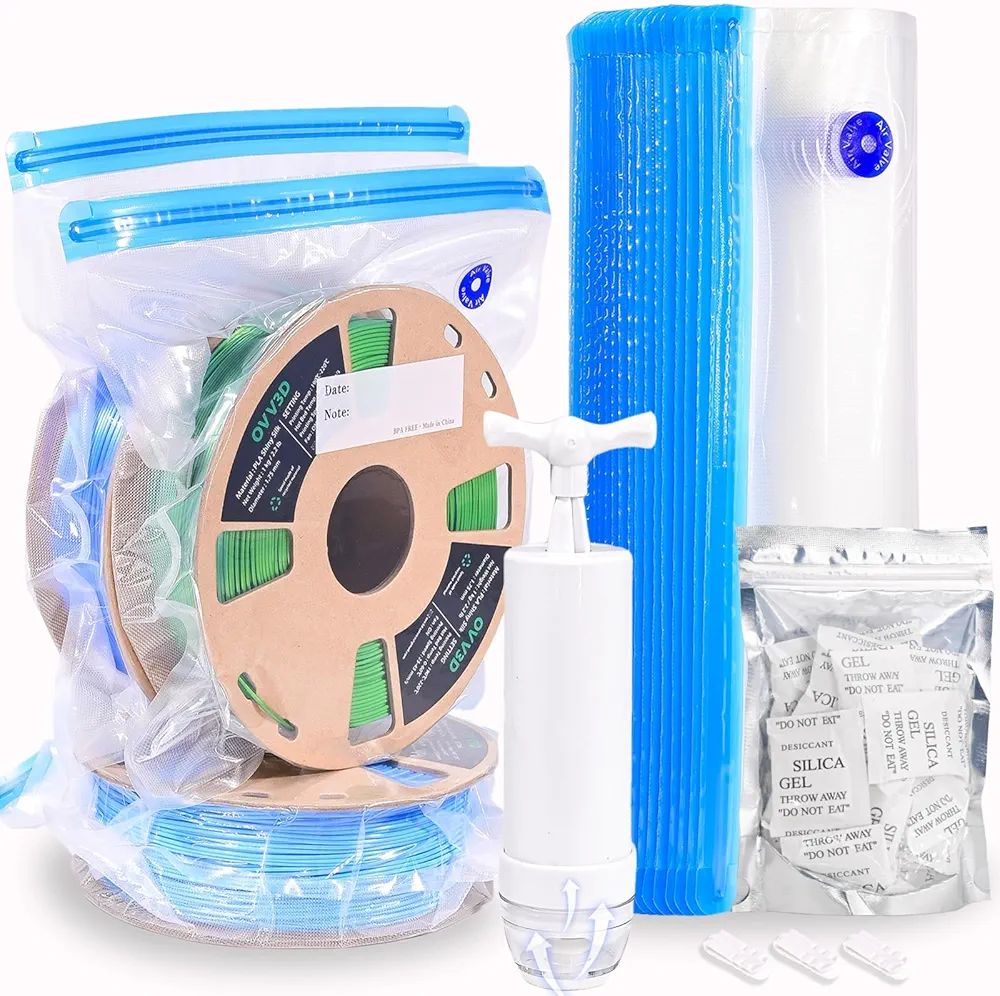 Plus Size 32x34cm OVV3D Filament Storage Bags 44pcs, 3D Printer Filament Storage 20 Bags Vacuum Sealed Kit with 20 Desiccants, Perfect for 3D Filament Storage or Using After Filament Dryer Box