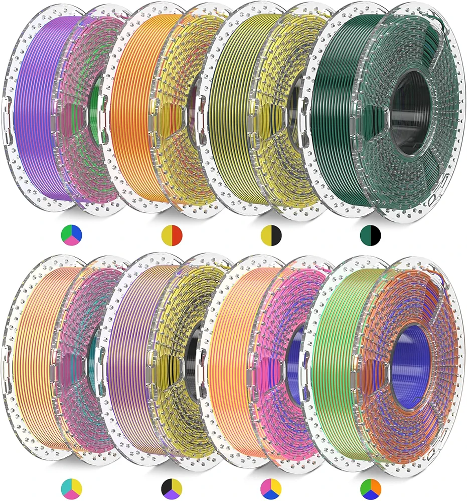 SUNLU Silk Filament Mini Pack, Dual Color 3D Filament Bundle, Triple Color Silk Filament, Individually Vacuum Packed, Dual Color Silk Filament*3, Triple Color Silk Filament*5, 2kg in Total