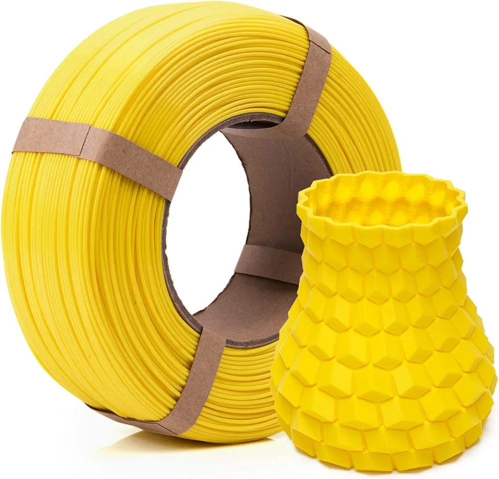 INLAND Micro Center PLA+ 3D Printer Filament Refill 1.75mm, 1KG (2.2lbs) Spooless Filament, Dimensional Accuracy +/- 0.03mm, Yellow Refill for Inland Reusable Spools
