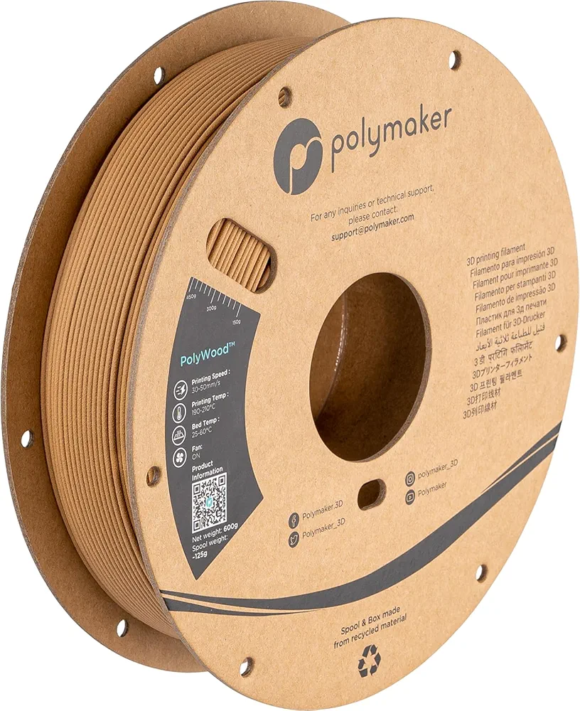 Polymaker Wood Minics PLA Filament 1.75mm 600g, Clog Free 3D Printer Filament Wood - PolyWood 1.75 PLA Filament with Wood Texture & Low Density & Jam Free with Foaming Technology