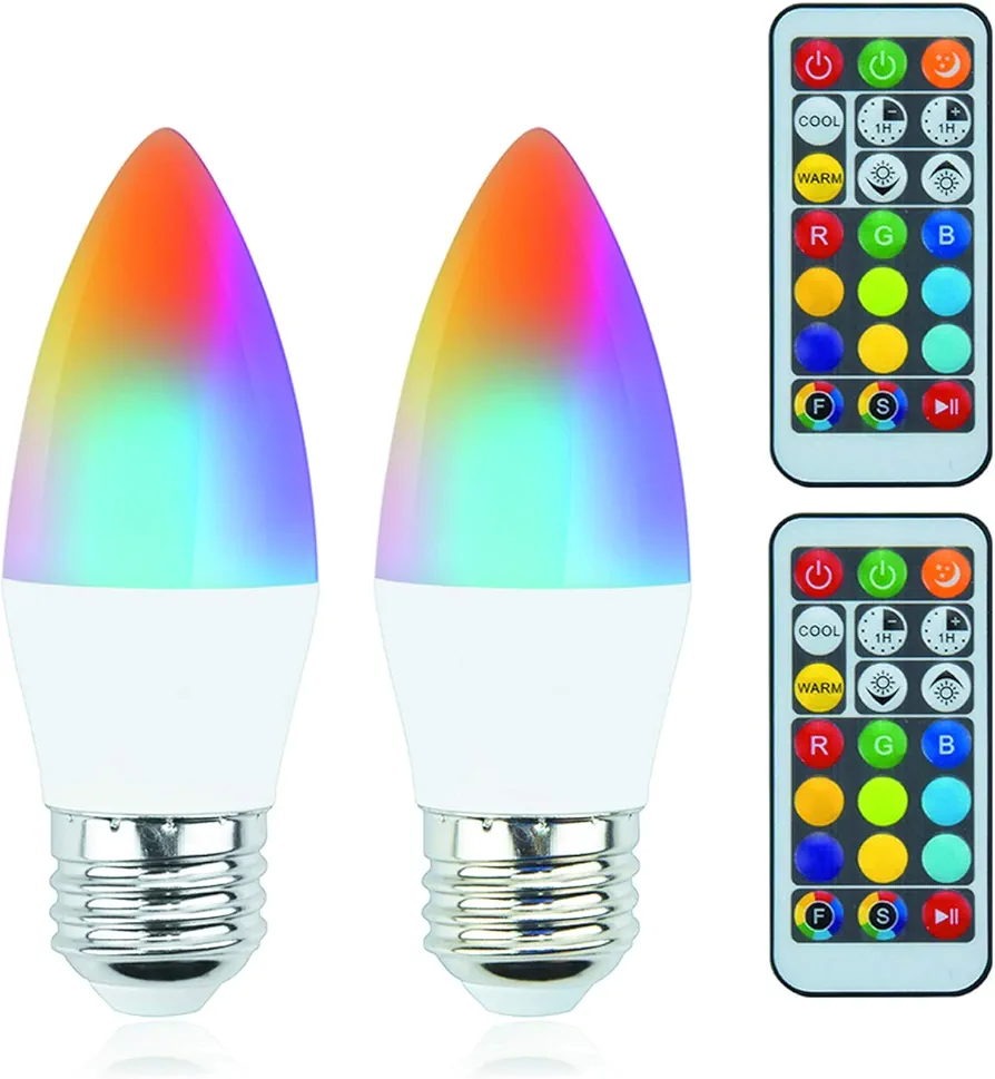 Luxvista B10 RGB LED Light Bulb - E26 Color Changing LED Bulb - 5W (40W Equivalent) RGB+Daylight+Warm White, B10 Chandelier Colored Candle Bulb for Home Decoration Party (2-Pack)