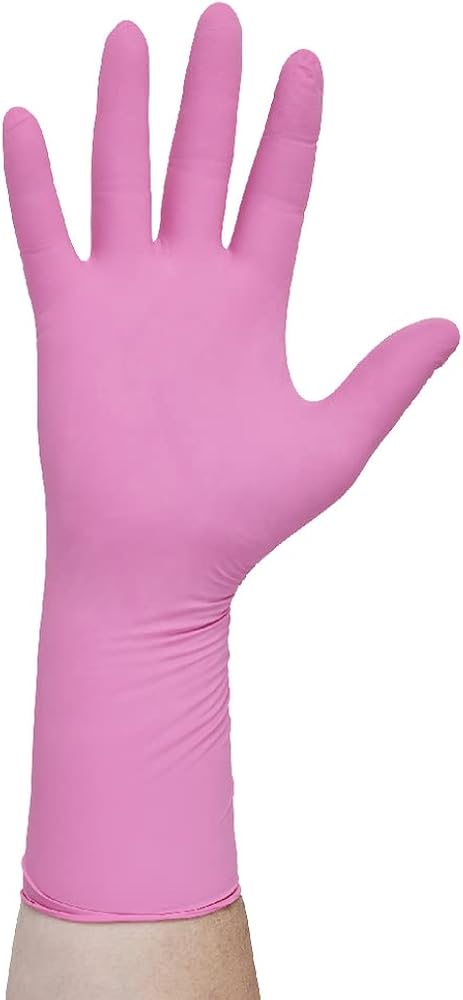 HALYARD PINK UNDERGUARD Nitrile Exam Gloves, Powder-Free, 4.7 mil, Extended 12" Cuff, Pink, X-Small, 47452 (Box of 100)