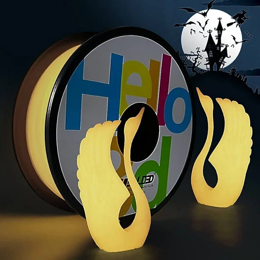 HELLO3D Filament 3D PLA Printer Filament, Glowing in The Dark, 1.75mm, 1kg Spool(2.2Lbs) (Glow Yellow)