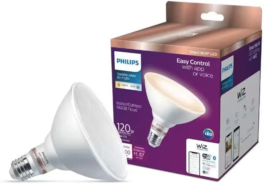 PHILIPS 120-Watt Equivalent PAR38 LED Smart Wi-Fi Tunable White Light Bulb Powered by WiZ with Bluetooth (1-Pack)