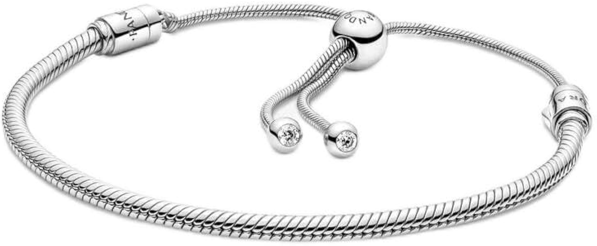 PANDORA Moments Snake Chain Slider Bracelet - Charm Bracelet for Women - Sterling Silver with Clear Cubic Zirconia - 11" - With Gift Box