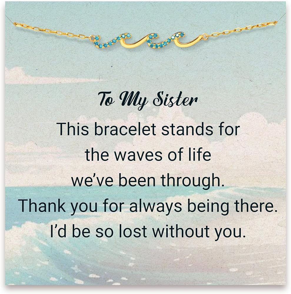 STORYJEWELLERY Gifts for Sister, Mom Birthday Gifts, Sister Birthday Gifts, Sisters Gifts from Sister, Sister Wave Bracelet, Cross Bracelet, Christmas Gifts, Gifts for Granddaughter and Grandma