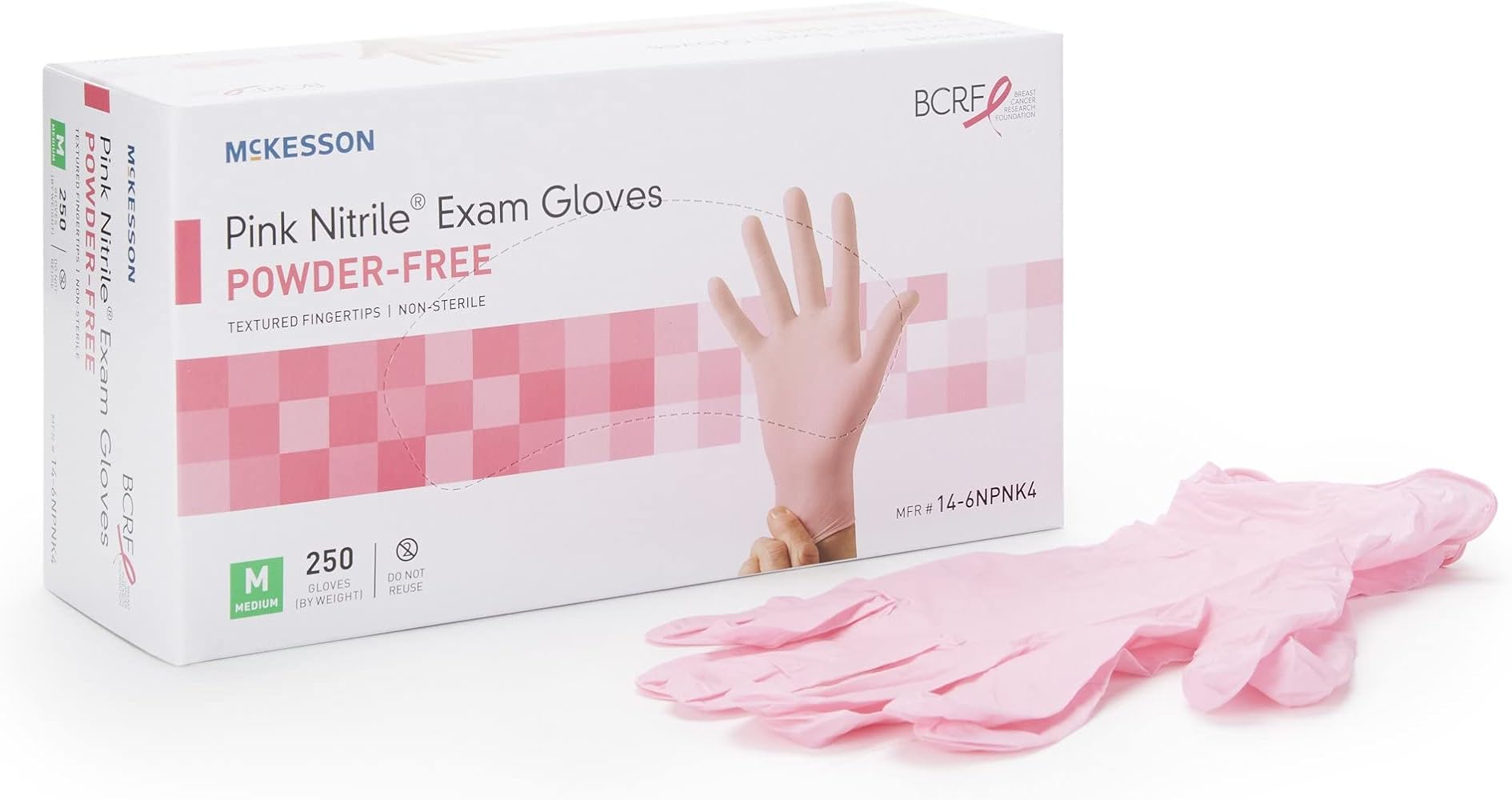 McKesson Pink Nitrile Exam Gloves - Powder-Free, Latex-Free, Ambidextrous, Textured Fingertips, Non-Sterile - Size Medium, 250 Count, 10 Boxes, 2500 Total