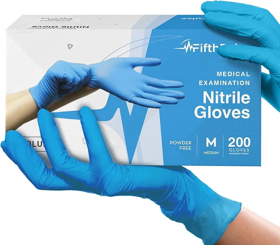FifthPulse Blue Nitrile Disposable Gloves Medium, 200 Count - Latex Free Medical Gloves, Dental and Surgical Grade - Powder Free Rubber Gloves