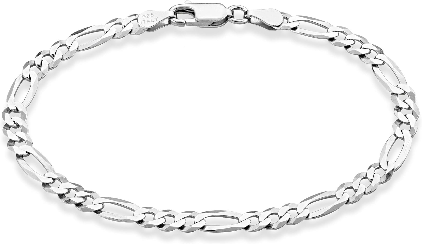 Miabella Solid 925 Sterling Silver Italian 5mm Diamond-Cut Figaro Chain Bracelet for Women Men, Made in Italy