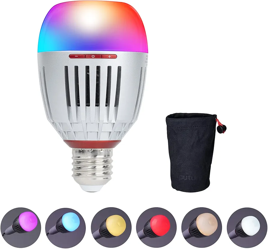 Aputure Accent B7C 7W RGBWW LED Smart Bulb, TLCI 96+ CRI 95+ 2,000K-10,000K Adjustable 0-100% Stepless Dimming CCT/HSI/FX Mode Sidus Link App Control Built-in Battery/AC Power via E26/E27 Socket