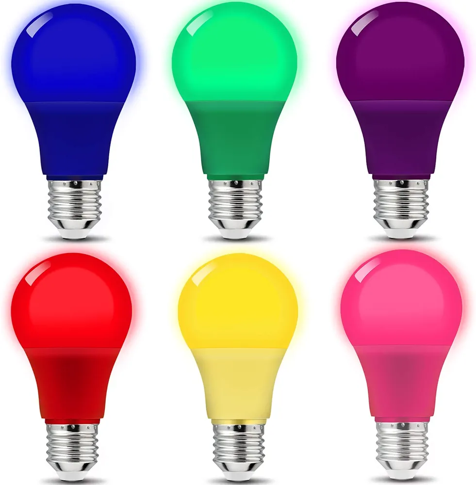 LED Colored Light Bulbs 9Watts (60W Equivalent), E26 Base for Wedding Halloween Christmas Party Bar Decor, 6-Pack