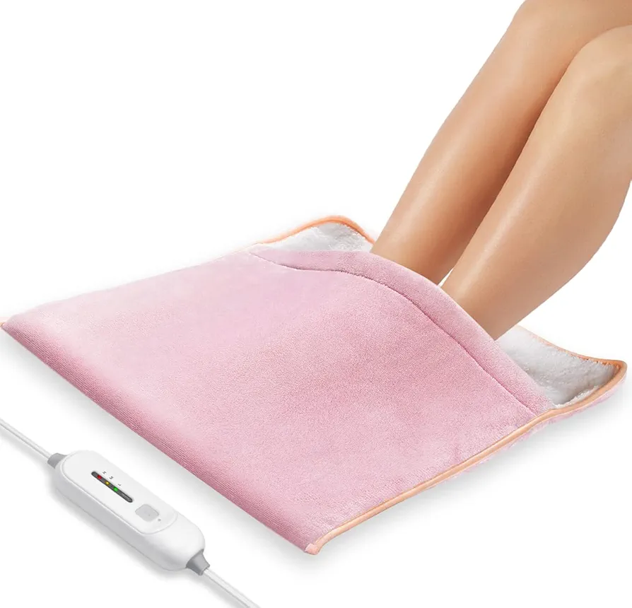 Foot Warmer Electric, Heating Pad King Size Ultra Soft Flannel, Extra Large for Bed, Abdomen, Feet, Back, Cramp, Office/Home Under Desk, 10ft Cord, Auto Off, 22" x 20" - Pink