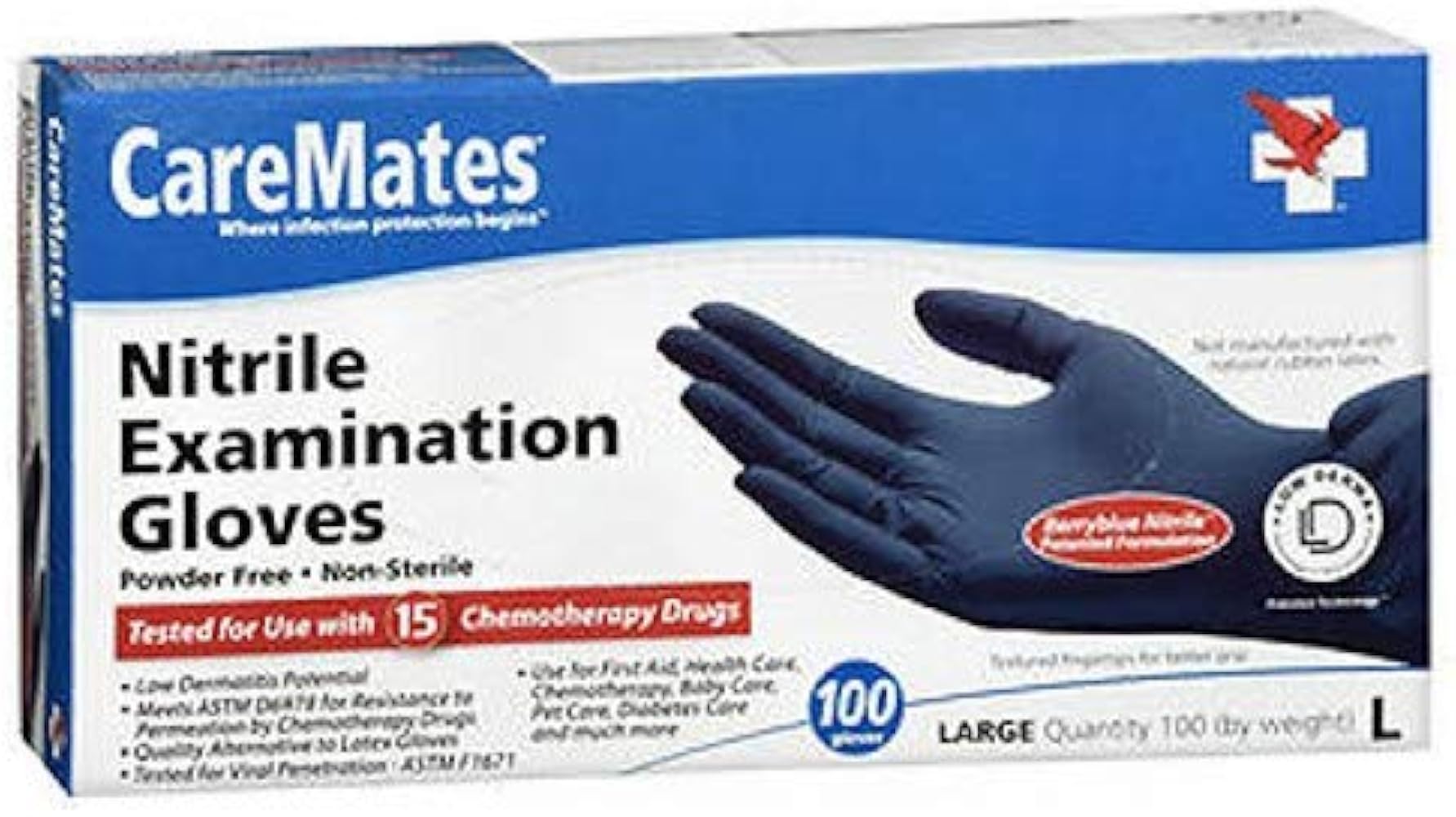 Nitrile Medical Exam Gloves, Latex Free Rubber, Powder Free, Extra Strong, 4 Mil Thick, Certified for Home Infusion, First Aid, Food Safe, Cleaning Gloves, Large,100 Count Pack of 2