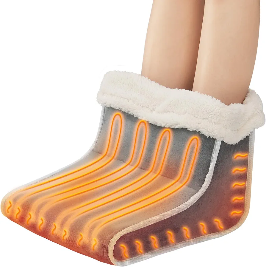 VEVOR Electric Foot Warmer, Double-Sided Heating Pad for Feet, 6-Level Heating Slippers Feet Warmer with Timer & Auto Shut-Off, Ultra-Soft Flannel Heated Boots Shoes Washable, Warm Gift for Women Men