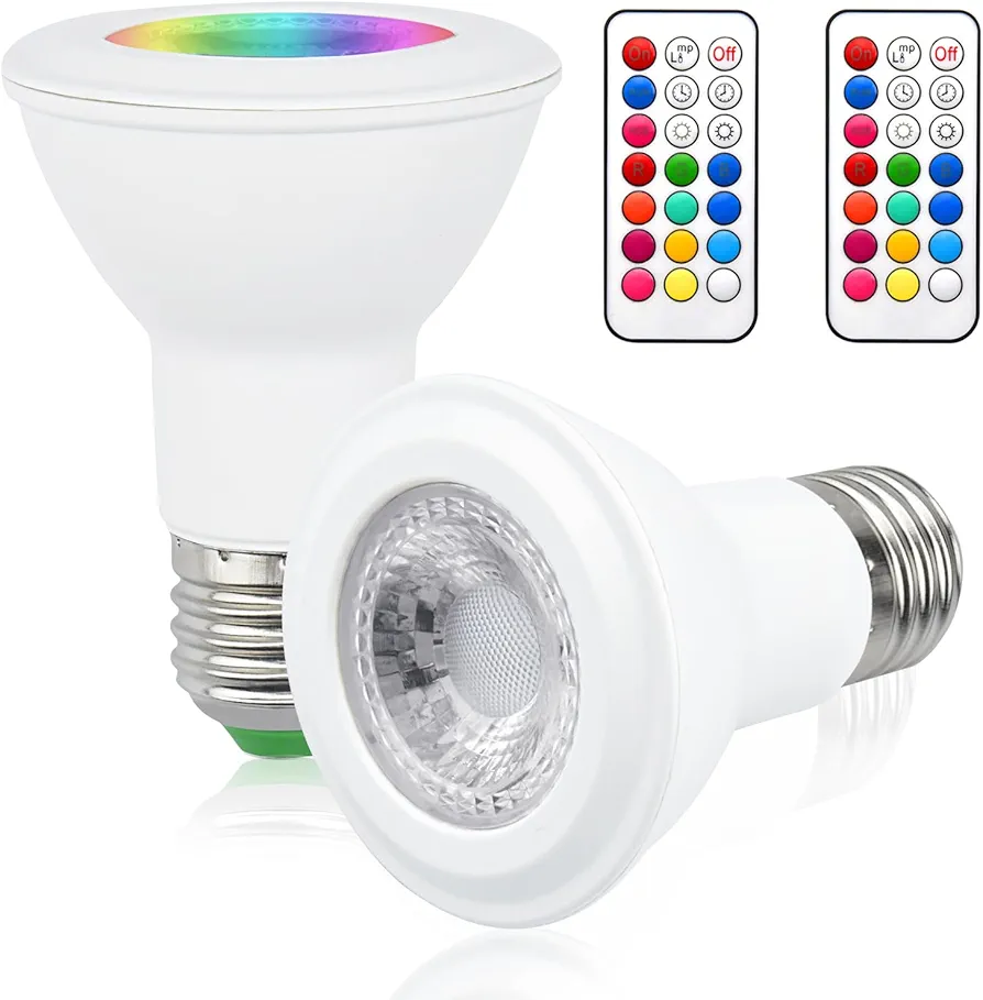 Bonlux 10W LED PAR20 RGB Dimmable Spotlight E26 Medium Base Color Changing Flood Light Bulb with Remote Control for Home Party Stage Holiday Decoration Lighting (RGB + Warm White, 2-Pack)