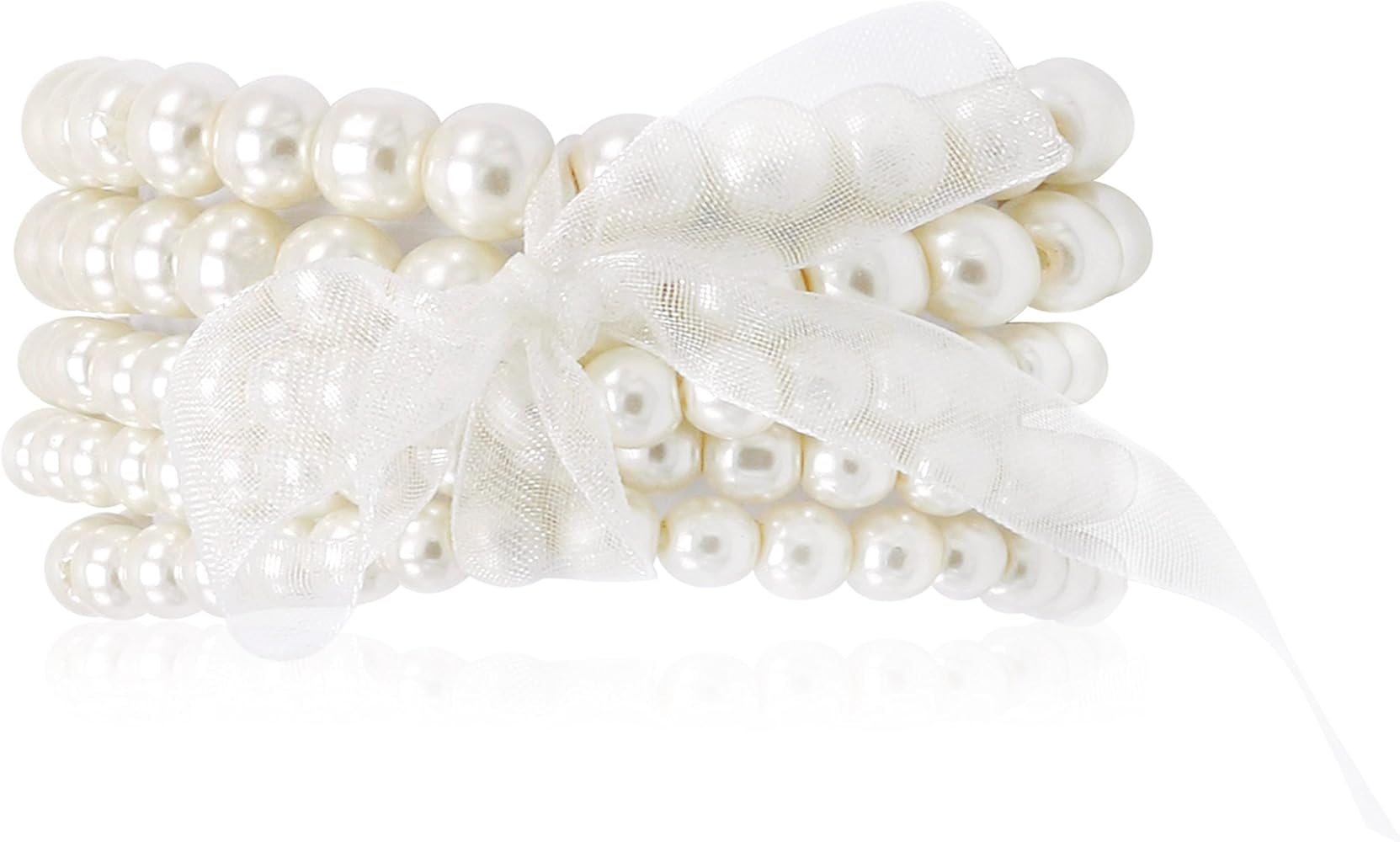 5 Pcs Faux Pearl Bracelet Set for Women Beaded Stretch Strand Bracelets for Bridesmaid,Bridal,Party Jewelry