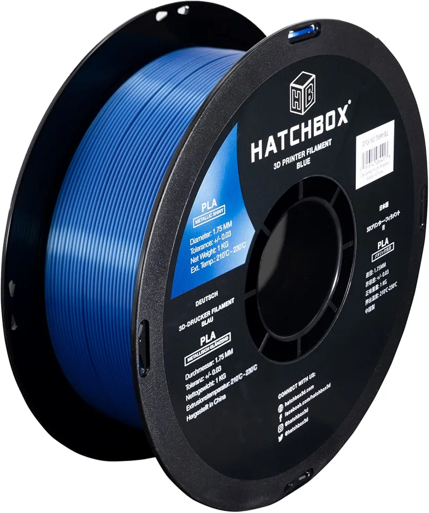 HATCHBOX Metallic Finish PLA 3D Printer Filament, Dimensional Accuracy +/- 0.03 mm, 1 kg Spool, 1.75 mm, Blue