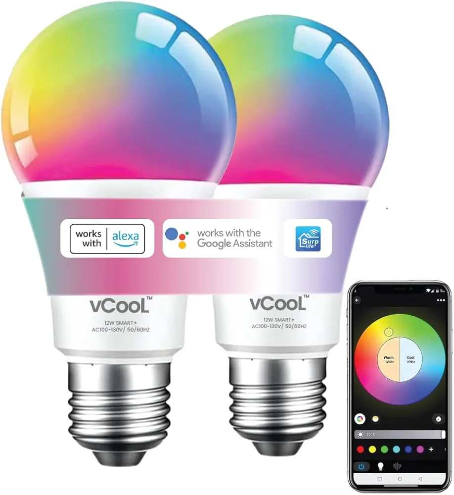 Smart Light Bulbs,12W (Equivalent to 100W) 1600 Lumens WiFi Bluetooth Color Changing LED, Music Sync, Dimmable Multicolor with Timer | Compatible with Alexa, Google Assistant Home App, Siri, 2 Pcs
