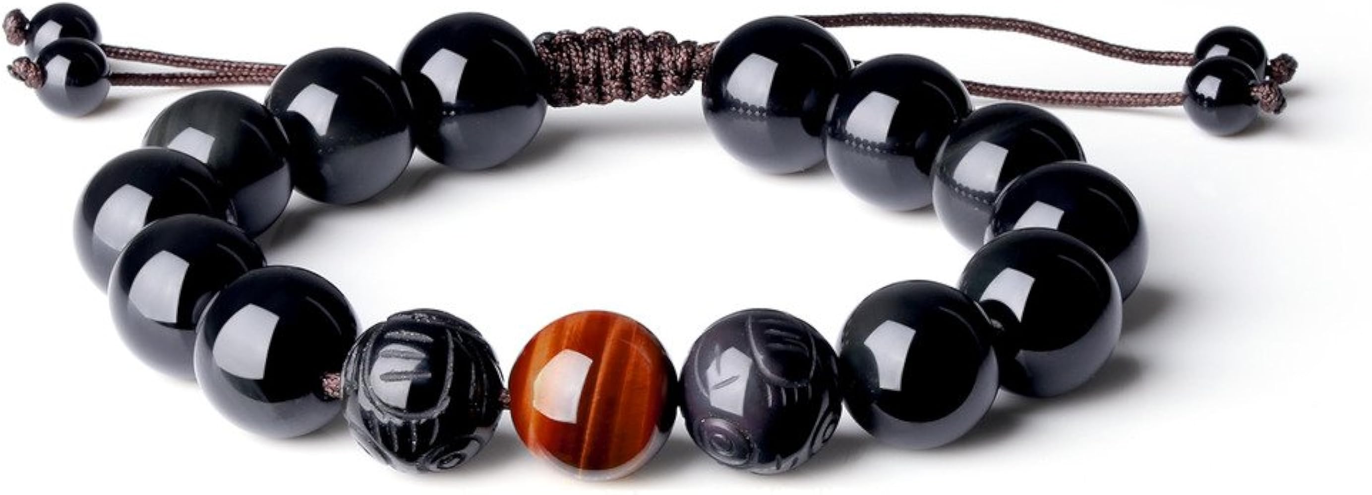Pixiu Red Tiger Eye Black Obsidian Bracelet for Men Women