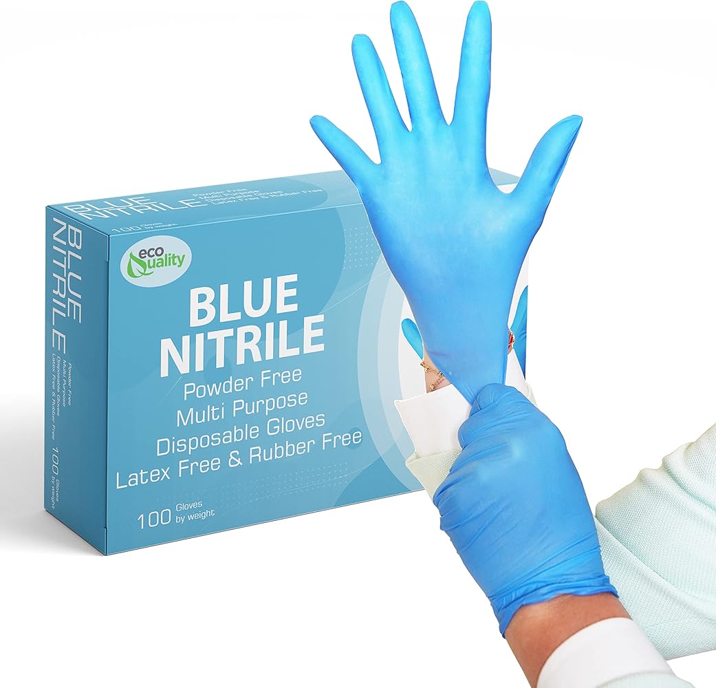 EcoQuality - Nitrile Exam Gloves X - Large 100ct - Disposable, Latex Rubber Free, Powder Free, Medical Exam Gloves, Non Sterile, Food Safe, 4 Mil, Indigo Color, Convenient Dispenser