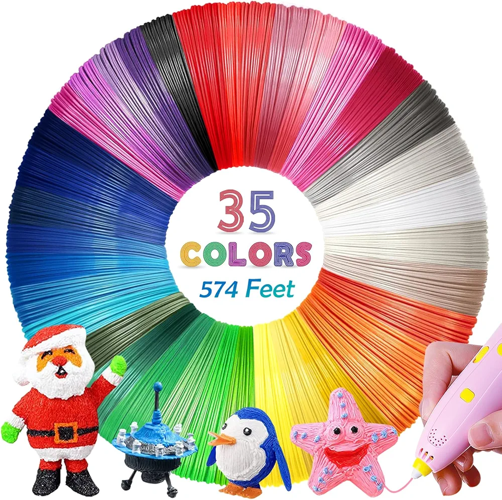 35 Colors 3D Pen PLA Filament Refills, 16.4 ft per Color Total 574 ft–1.75 mm PLA Filament, Compatible with MYNT3D / SCRIB3D Printing Pen, Not Support for 3Doodler Pen