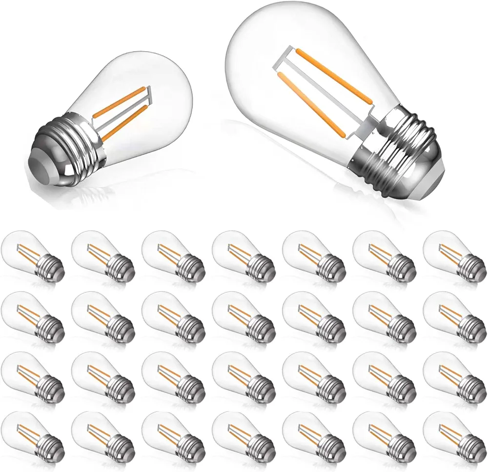 Outdoor Light Bulbs, Replacement Bulbs for Outdoor String Lights, 2W Low Watt Light Bulbs for String Light Bulbs Replacement, UL S14 E26 120V 2700K Shatterproof 30 Pack