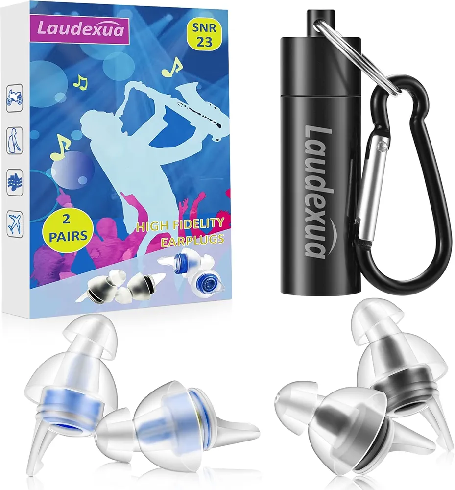 High Fidelity Concert Ear Plugs, 2 Pairs Ear Protection Musician Earplugs for Concerts, Music Festival, Motorcycle, and Other Noise Reduction Events