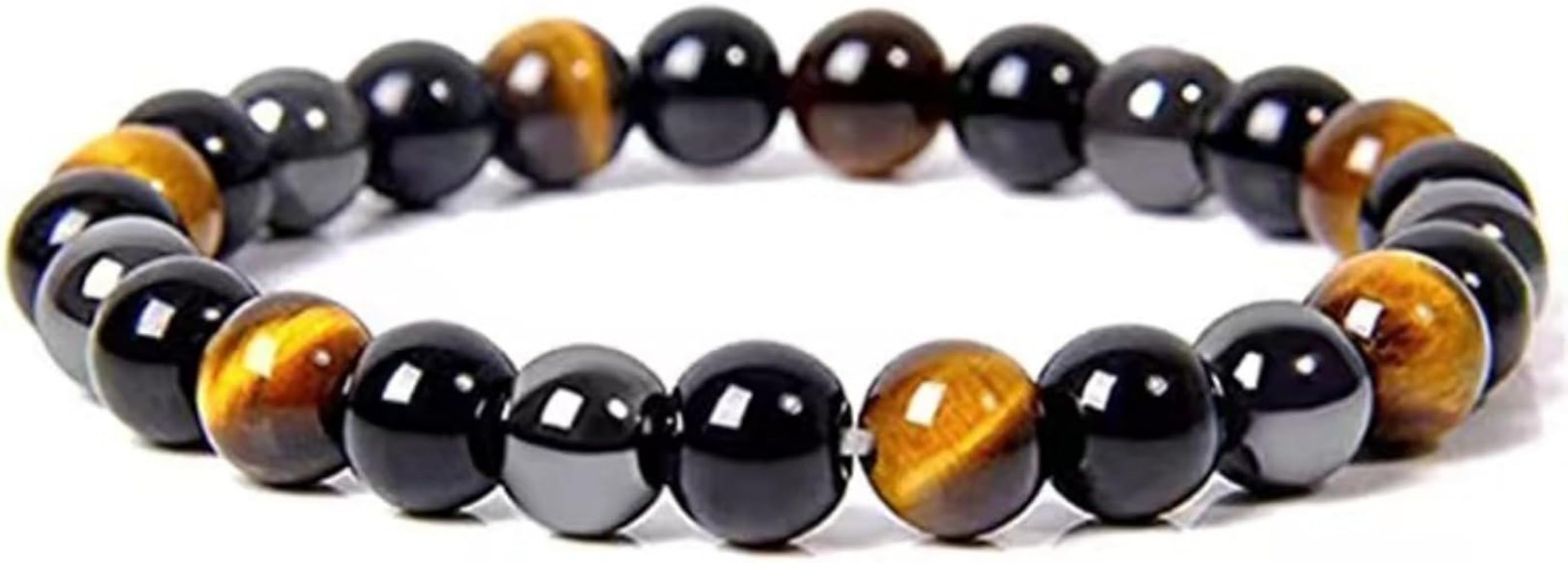 Tiger's Eye Bracelet Faux Onyx Beaded Bracelet Faux Obsidian Stretch Rope Bracelet Unisex Good Luck Bracelet