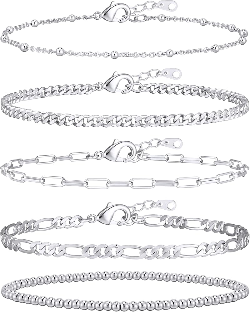 adoyi Gold Bracelets for Women, 14K Gold Plated Bracelet Stack Set Adjustable Stackable Charm Bracelets Paperclip Chain Cuban Link Layered Waterproof Bracelet Sets Gifts for Womens 6.0/6.8/7.2"