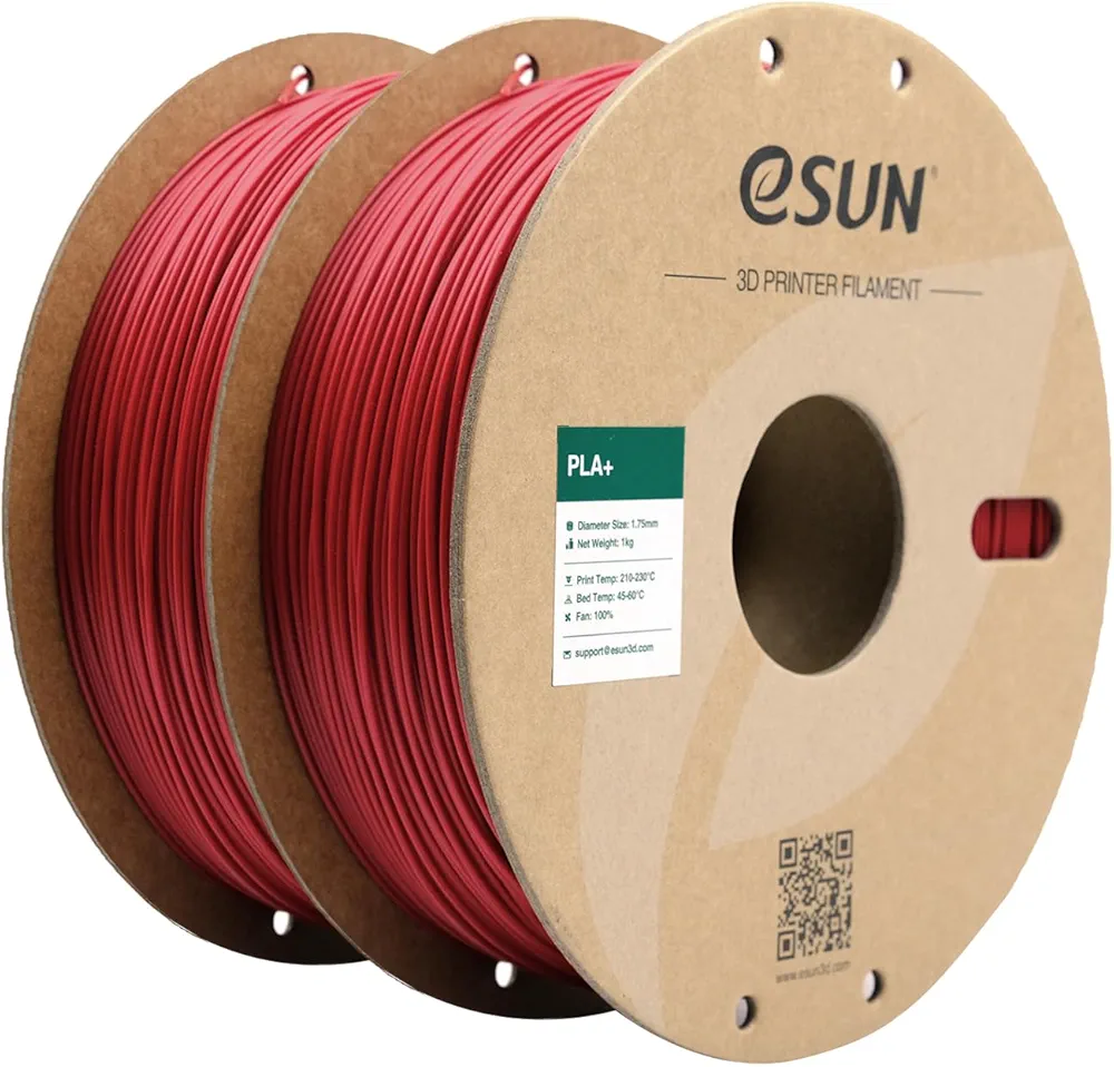 eSUN PLA+ Filament 1.75mm, 3D Printer Filament PLA Plus, Dimensional Accuracy +/- 0.03mm, 1KG per Spool, 2 Spools 3D Printing Filament, Fire Engine Red
