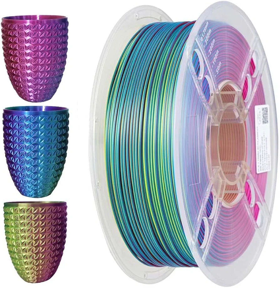 CC3D Tri Color Silk PLA Blue/Yellow/Purple Triple Color Filament PLA Filament 1.75mm 1KG 3D Printer Filament Coextrusion Filament Shiny PLA Metallic Filament Silk Blue Yellow Red Purple Filament