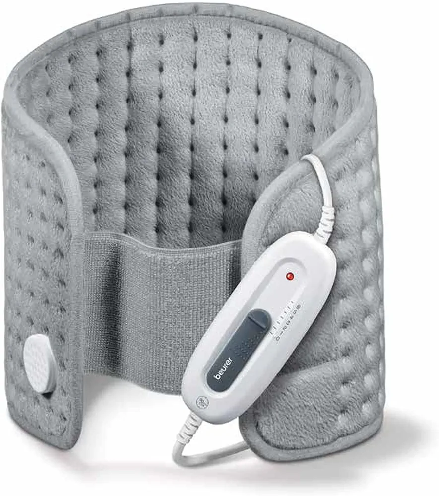Beurer UHP49 Heating Pad for Back Pain Relief, 6 Heat Settings, Soft Microplush, Machine Washable Fabric with Auto Shut Off, Electric Heating Pad for Cramps and Sore Muscles, Adjustable Strap Grey